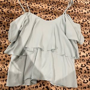 Mumu cyan cold shoulder ruffle top